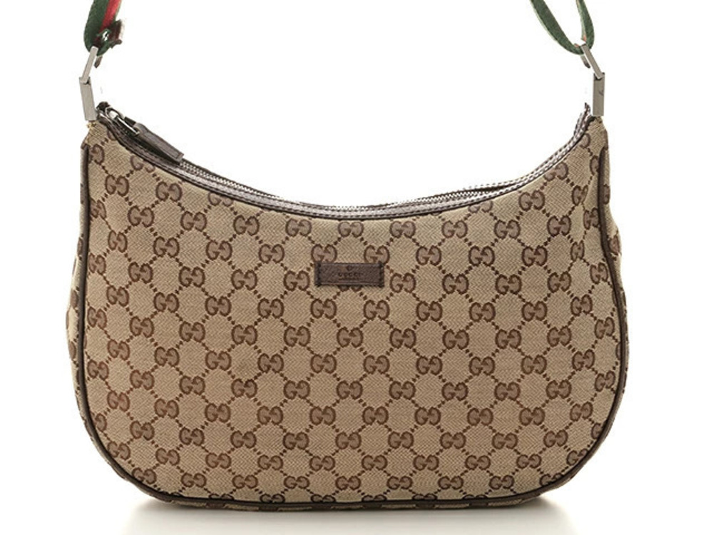 Gucci GG Canvas Sherry Shoulder Bag Khaki Green Brown